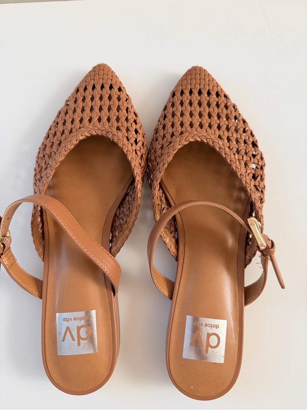 DV by Dolce Vita Brown Woven Pointed-Toe Slingback Flats